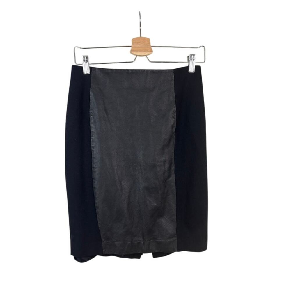 Black Leather/Fabirc Mix Pencil Skirt Women’s 4 — Minimalist Quiet Luxury